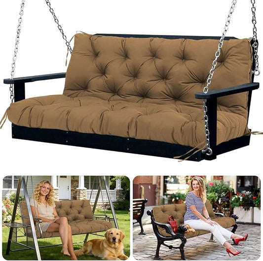 Porch Swing Cushions 2 Seater Replacement Thicken 5" Waterproof Swing Cushions for Outdoor Furniture Bench Patio Swing Cushion with Backrest & Ties(Coffee 48x40x5inch)