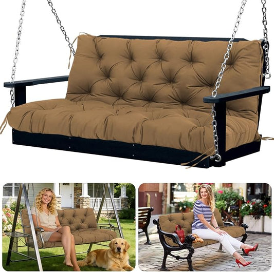 Porch Swing Cushions Replacement 60 inch with Backrest Extra Thick 5" Waterproof 3 Seater Swing Cushions for Outdoor Furniture Patio Bench (Coffee 60x40x5inch)