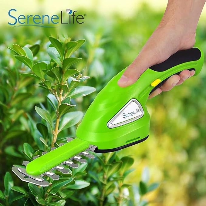 SereneLife Cordless Hedge Trimmer Handheld Grass Cutter Shears Electric Shrub Trimmer with 3.6V Rechargeable Battery, 2-in-1 System Lightweight and Portable Ideal for Lawns and Gardens