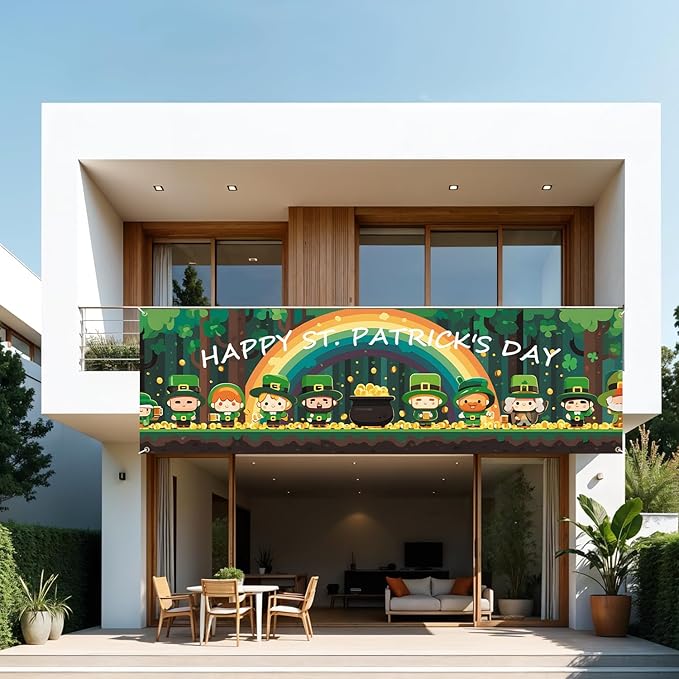 10x3 ft Extra Large St. Patrick's Day Banner Outdoor 115''x35'' Happy Easter Decorations for Fence Outside Garden Large St. Patrick's Day Banners Yard