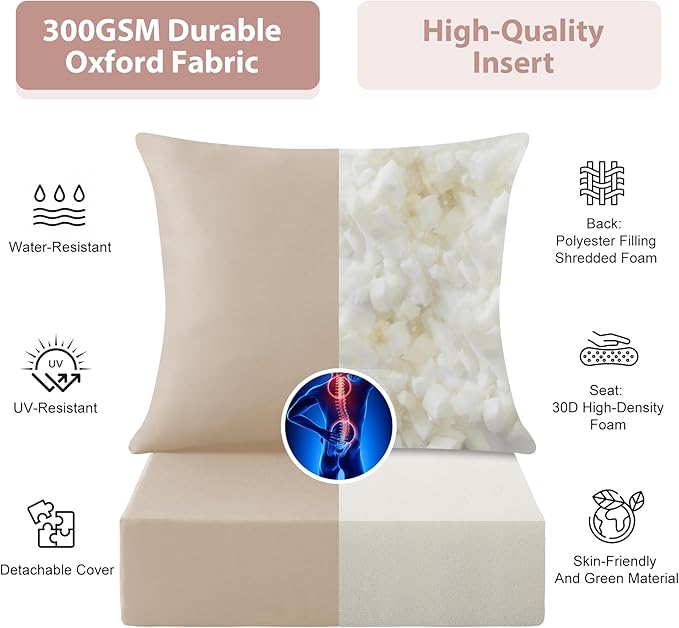 Outdoor Deep Seat Cushion Set, 24x24 Inch Water-Resistant & Fade-Resistant Outdoor Chair Cushions, Patio Furniture Cushions with Removable Cover for Patio Chair, Sofa, Beige (Set of 4)