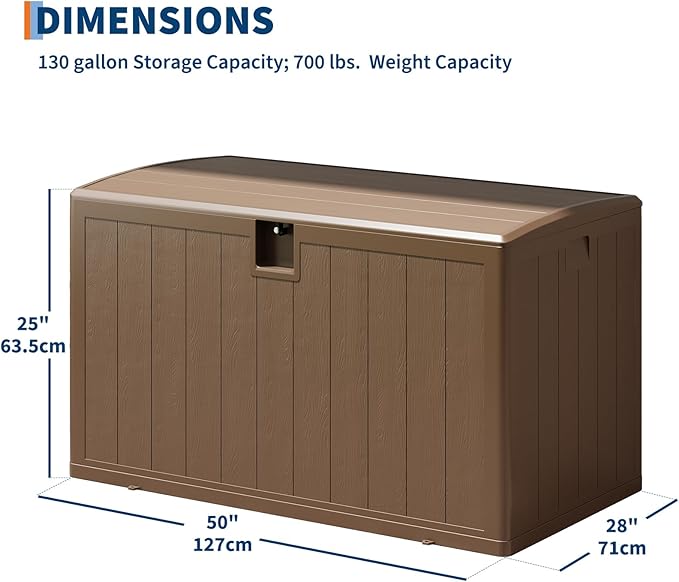 Garvee 130 gal Deck Box, Lockable Outdoor Storage Box with Lid, All-Weather Outdoor Storage Bin with Side Handles for Patio Furniture, Pool Accessories, Gardening Tool, Brown