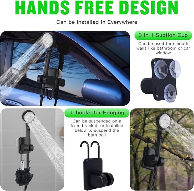 Spopal Portable Shower for Camping, [Upgraded] 10000mAh Rechargeable Camping Shower with 5 Adjustable Speeds,Premium LED Display, IPX8 Waterproof Outdoor Shower Kit for Hiking, Car, Pet, Travel