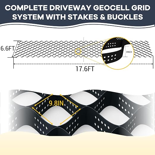 17.6 ft × 6.6 ft Gravel Grid Geocell Ground Grid for Driveways, Parking Pads & Slopes — Ground Stabilization for Gravel & Soil, Ideal for Livestock Areas, Paths, Sheds & Mud Control