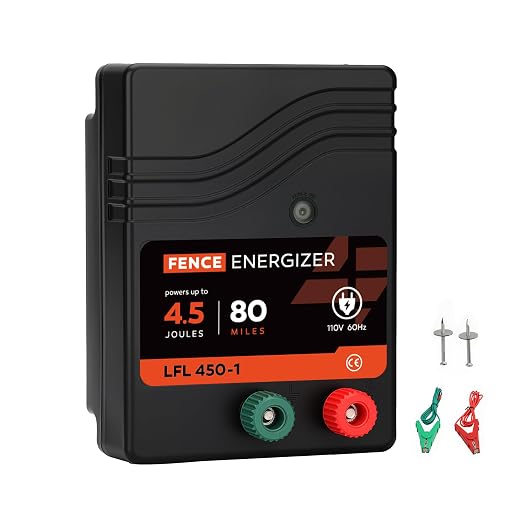 Electric Fence Charger AC Powered 80 Miles 250 Acres, 110 Volt 4.5 Joule Plug-in Electric Fence Energizer, Output Voltage Max 10 kV for Livestock, Preventing Predators from Intruding