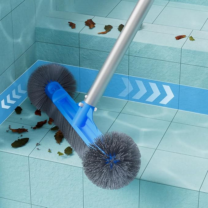 TidyMister Pool Cleaning Kit Full Set - 17.5'' Self-Repair Pool Nylon Net Ultra Fine Mesh & 17.5'' Detachable Round End Pool Brush & 10 Ft Pool Pole with Hook, for Above Ground In-ground Pools, Spas