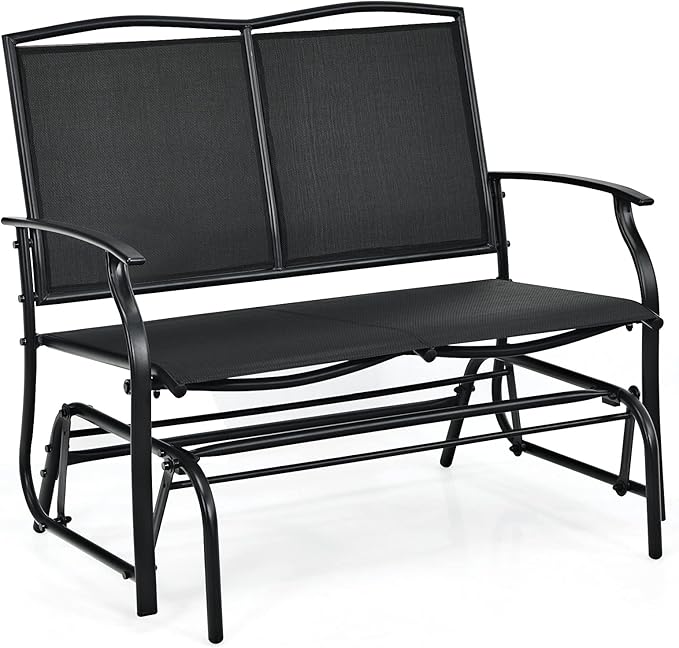 Giantex Patio Glider Benches for Outside, Swing Glider Chair with Steel Frame, 400 LBS Capacity, Patio Swing Rocker, 2-Person Loveseat for Backyard, Poolside, Lawn, Balcony, Porch Glider Bench(Black)