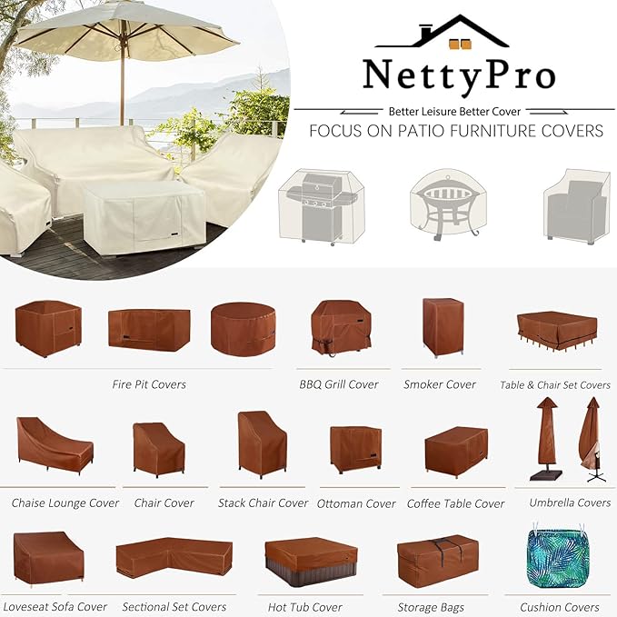 NettyPro Waterproof Outdoor Furniture Side Table Cover 24 x 24 Inch Patio Square Ottoman Table Cover All Weather Protection