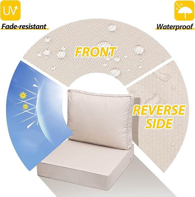 AAAAAcessories Outdoor Deep Seat Cushions with Double Welted Pillow, Waterproof, Fade-Resistant Patio Furniture Replacement Cushions, 24" x 24" x 5" + 24" x 19", Sandstone Beige