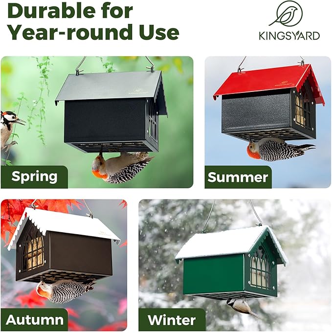 Kingsyard Double Upside Down Suet Feeder with Weatherproof Roof, All Metal Suet Feeders for Outdoors Hanging, Great for Downy Woodpecker Nuthatch Chickadee, Green