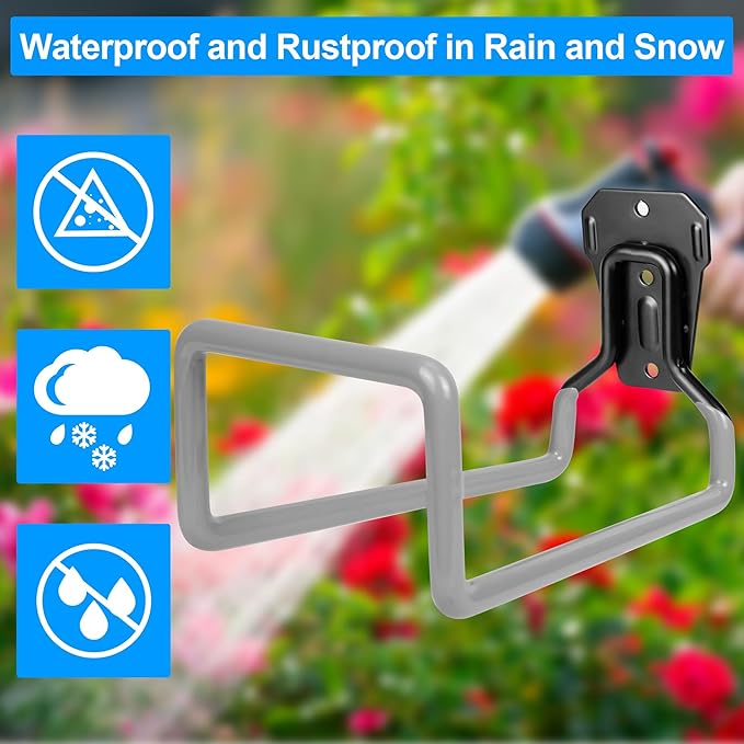 PeoMev Garden Hose Holder - Metal Garden Hose Reel Wall Mounted Water Hose Holders for Outside, Heavy Duty Hose Hanger for Water Hose Storage