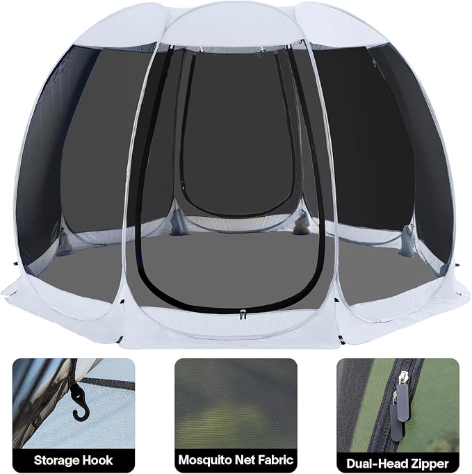 Alvantor Pop Up Screen House Tent, Instant Outdoor Gazebo with Mosquito Netting & UPF 50+ Sun Protection, Portable Canopy Shelter for Patio, Backyard, Camping (2-10 Person)