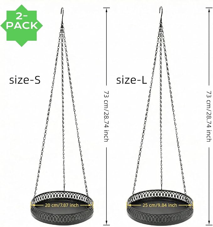 Heavy Duty Metal Hanging Planters for Indoor Plants - Black Plant Hanger with Sturdy Tray & Chains, Modern Boho Wall/Ceiling/Window Mounted Plant Basket (2/S, Three Chains Hanging Tray)