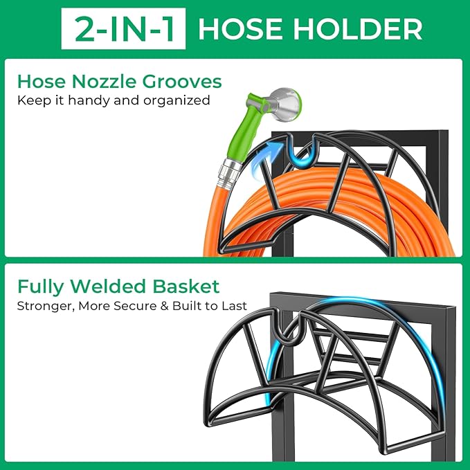 TomCare Garden Hose Holder Heavy Duty Water Hose Holder Holds 160 FT Hoses Freestanding Hose Reel Outdoor Hoses Storage Hanger for Outside Yard