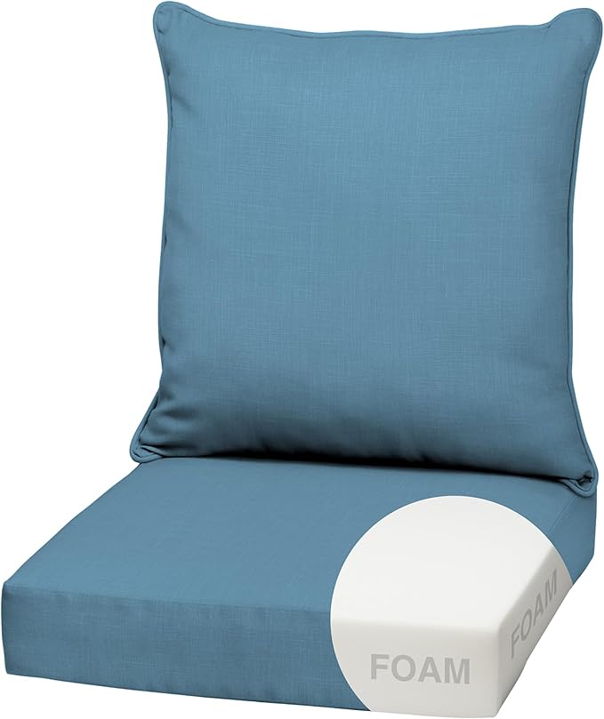 Arden Outdoor Foam Deep Seat Cushion Set, 22 in x 24 in, Weather-Proof, Rain-Proof, Fade Resistant Patio Cushion, Bottom and Back Cushion for Chair, Sofa, and Couch French Blue Texture