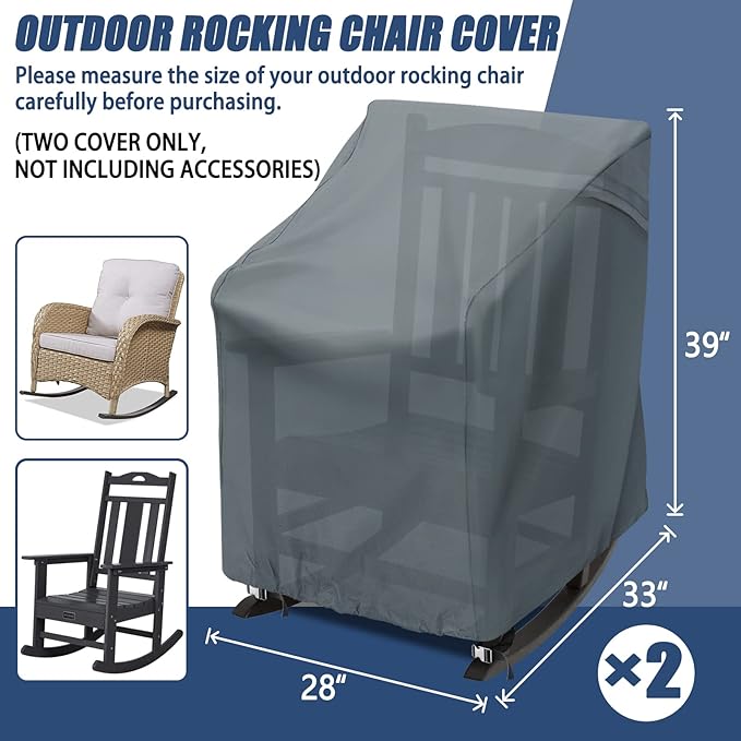 2 Pack Patio Rocking Chair Covers – 420D Waterproof Oxford, All Weather Outdoor Furniture Protector with Handles Air Vent, Grey (27.5" L x 32.5" D x 39" H)