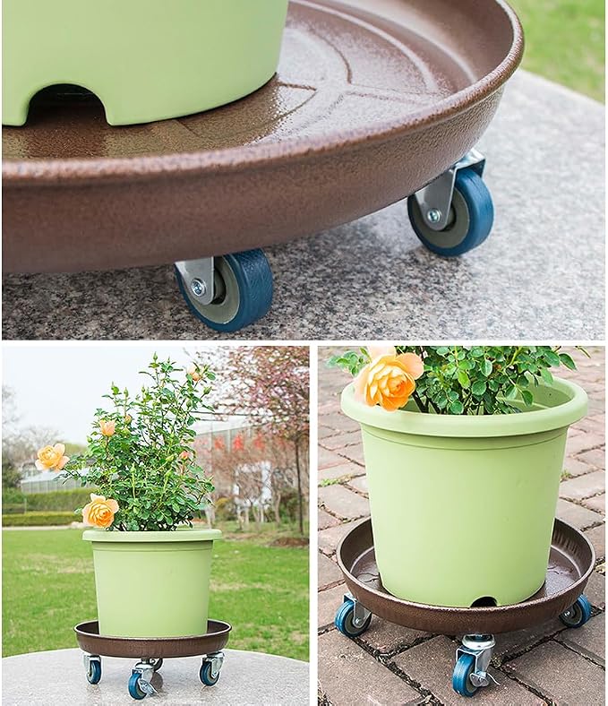 2 Pack 14" Heavy Duty Plant Dolly with Wheels, 280lbs Metal Rolling Plant Stand with Casters, Round Wheeled Planter Caddy Roller Base Carry Potted Tree Flower Pot for Indoor Outdoor Garden, Bronze