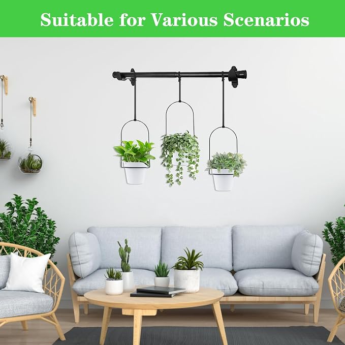 Hanging Planters for Indoor Plants Plant Hanger, Adjustable Hanging Window Planter Hanging Wall Planter for Garden, 23in Plant Shelves Metal Holder Rod with Pots (Black)