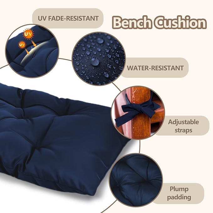 Yddsky 47.3 in Waterproof Indoor/Outdoor Garden Bench Seat Cushions，Thicken Patio Bench Soft Rocking Chairs Pad Lounger Seat for Wicker Loveseat Settee（47.3 X 19.6 in，Navy）