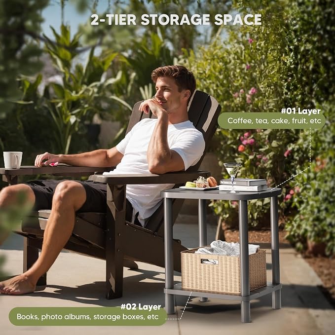 LEJANEOYE Outdoor Side Table, Adirondack Outdoor Patio Table, Bamboo Small Patio End Tables for Pool, Porch, Backyard, Bathroom and Indoor. Easy Maintenance & Weather Resistant (Grey, Standard)