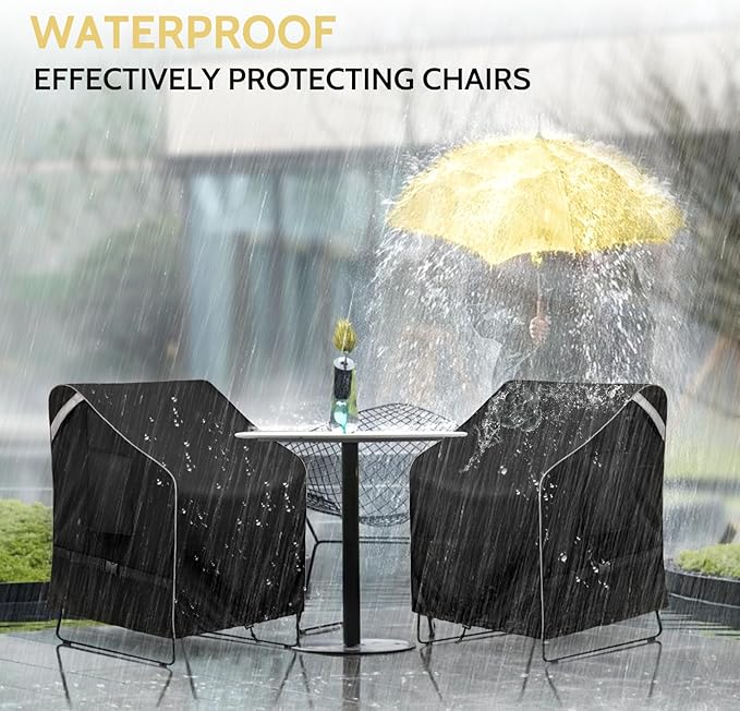 COSFLY Outdoor Patio Chair Covers Waterproof, Heavy-Duty UV-Resistant Furniture Covers, Adjustable Fit with Buckle Straps, Fits Chairs up to 35" W x 28" D x 35" H (2-Pack, Black)