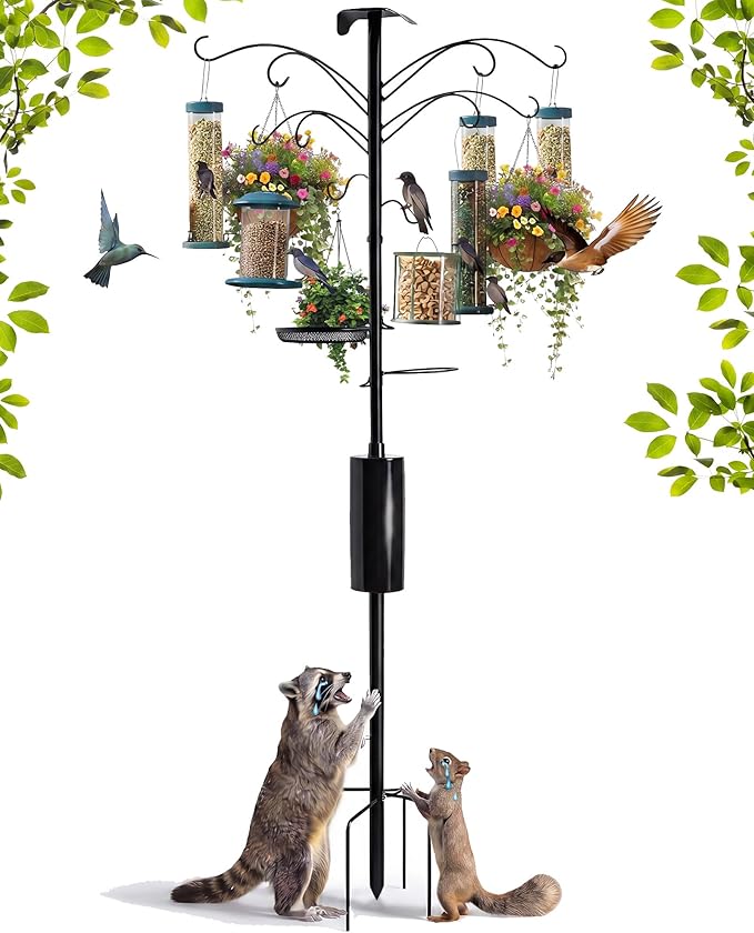 Yaocom 9.8ft Raccoon Proof Bird Feeder Pole with 18 Inch Arms Squirrel Baffle Heavy Duty Backyard Feeding System Supports up to 25 Lbs for Garden Bird Lovers, Compatible with Brome Feeders