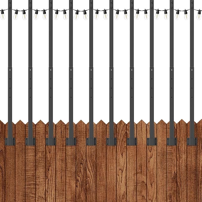 SINLEY 10 Pack Suspension Outdoor String Light Poles for Outside String Lights Hanging,with Clip and Holder,Light Post Mounting Stand for Patio Fence Wall Garden Backyard Deck