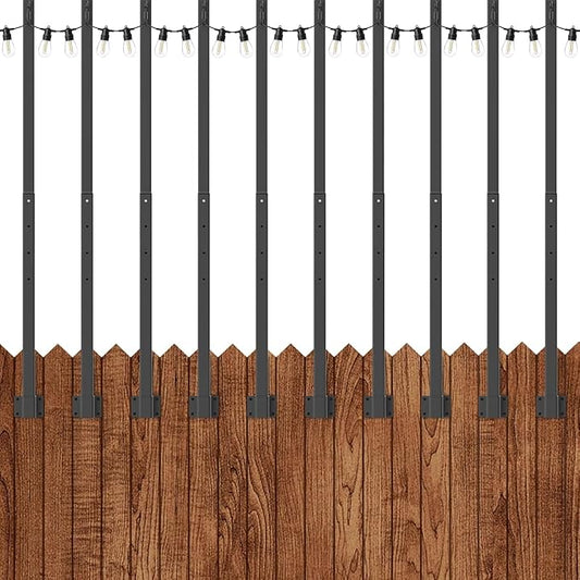 SINLEY 10 Pack Suspension Outdoor String Light Poles for Outside String Lights Hanging,with Clip and Holder,Light Post Mounting Stand for Patio Fence Wall Garden Backyard Deck