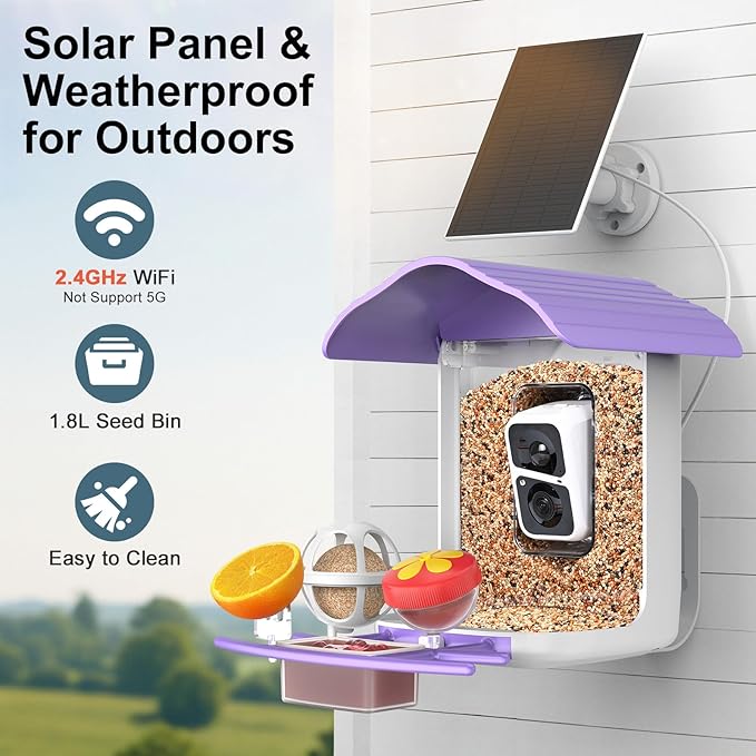 birdsnap® PAV-Bird Feeder with Camera,2K HD with 64GB Card, AI Identify Smart Bird House Cam Solar Panel,Live Stream,Motion Detection,Auto Record Video for Backyard Outdoors,Ideal Gift for Bird Lover