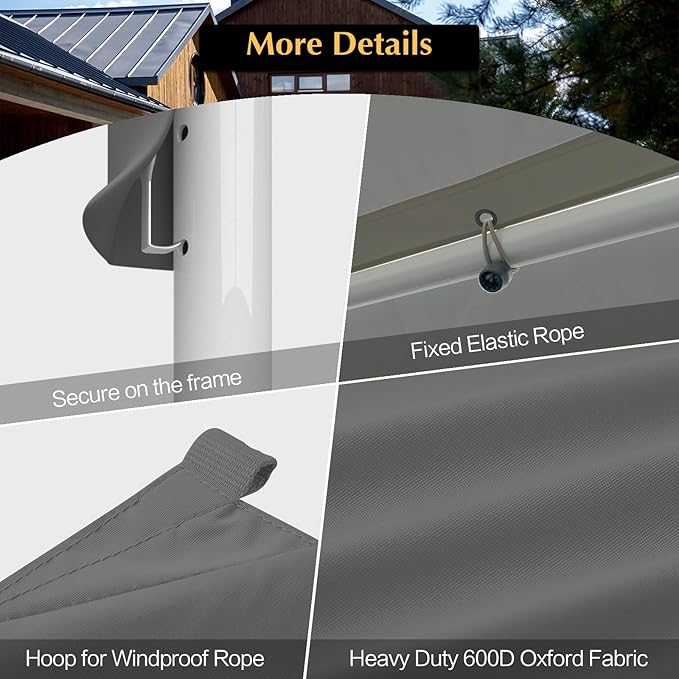 Canopy Replacement Cover, Carport Replacement Canopy Top Cover for 10' x 20' Frame, 800D Heavy Duty Waterproof & UV Protected Car Canopy with Ball Bungees (Frame is not Included) (Dark Gray)