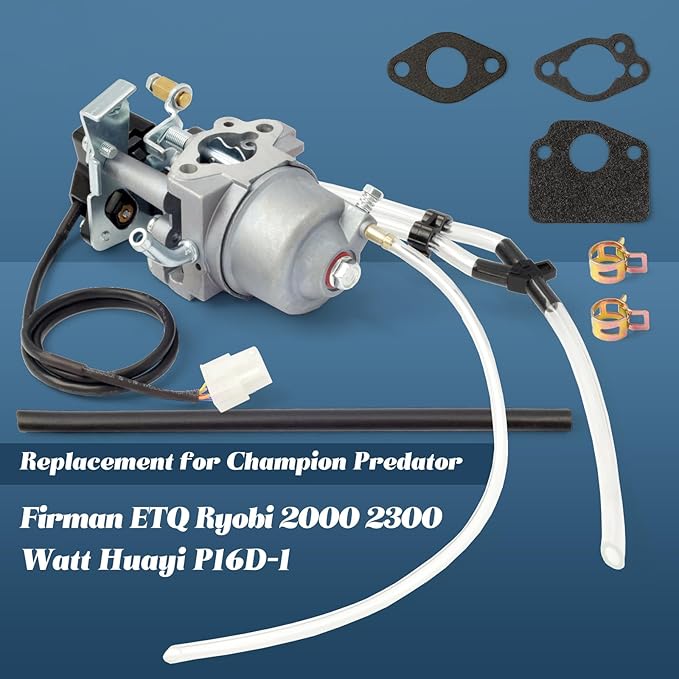P16D-1 Carburetor Replacement for Predator 2000/1600 Watt fit for Ryobi 1800/2300 watt RYI2322BTA RYI2322VNM for A ipower SUA2000i SUA2300i 2000 2300 With Fuel Lines and Gaskets