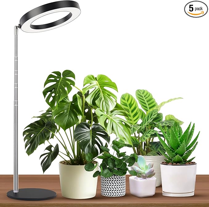 Desktop Grow Light, Height Adjustable Grow Lights for Indoor Plants Full Spectrum, 3 Lighting Mode, Halo Grow Light with Timer, Plant Lights for Indoor Growing (Black)