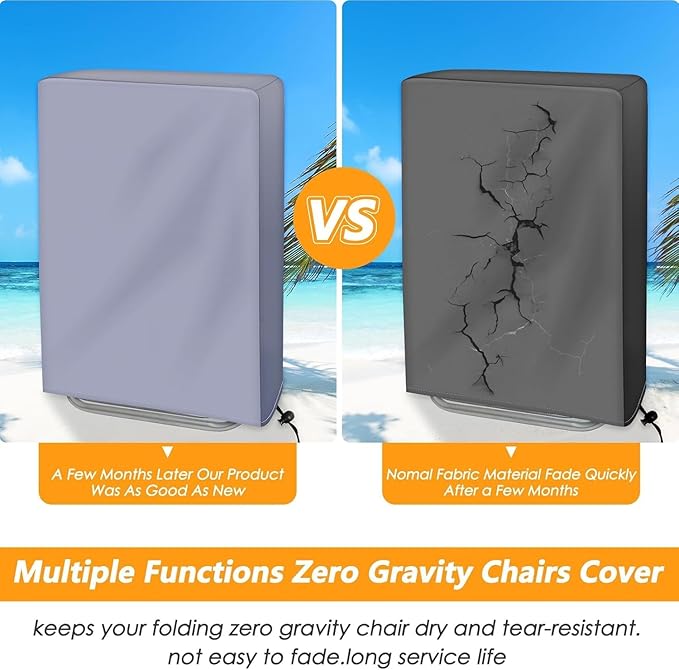 Zero Gravity Folding Chair Cover with Storage Bag, Outdoor Lawn Patio Garden Chair Covers Waterproof Dustproof All Weather Resistant 43"x28"（Gray）