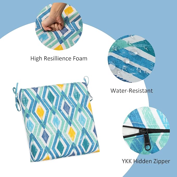 COZYVIDA Outdoor Chair Cushions Set of 4, 20"x20" Square Seat Pads with Tie Straps and YKK Zippers, 30D High-Density Foam, Water-Resistant Fabric,UV-Resistant 1000+ Hrs