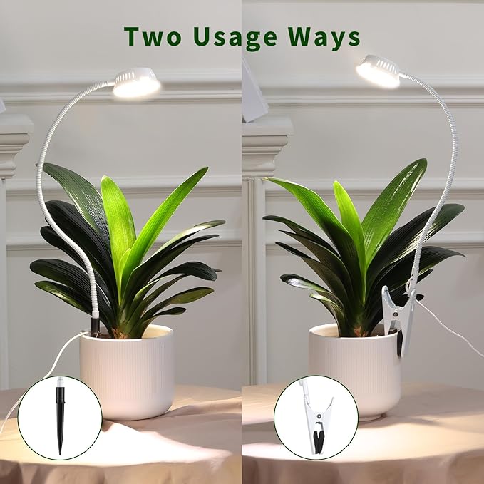 LORDEM Grow Lights for Indoor Plants, Clip-on Gooseneck Plant Lights for Indoor Growing，Full Spectrum LED Plant Light with 5 Dimming Levels,Auto On/Off Timer (6/8/12/16 Hrs),White,2 Packs
