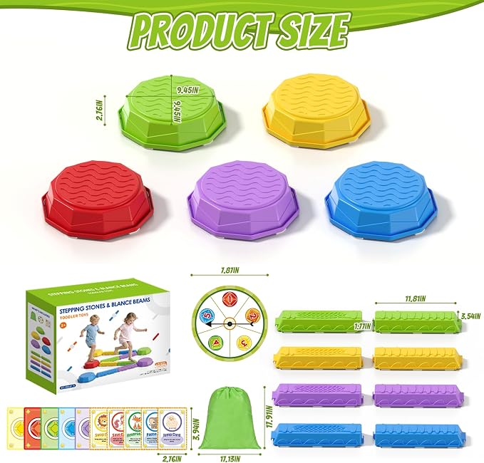 HYES Balance Beams Stepping Stones for Kids, Obstacle Courses Sensory Toys for Toddlers, Non-slip Jumping Step Stones Balance Beam Indoor & Outdoor Play Games Birthday Gifts for Boys Girls 3-5