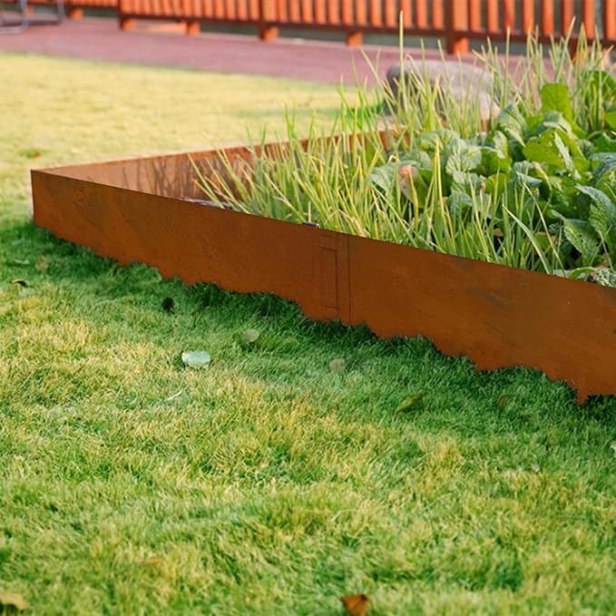 Co rten Steel Landscape Edging 12 Inch Tall 6 Packs, Metal Edging with 6 Clips and a Pair of Gloves for Pre-Rusted