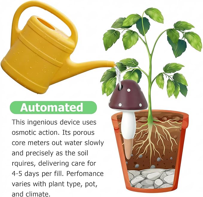 Plant Watering Globes, 8 Pack Self-Watering Terracotta Spikes - Mushroom Shape Irrigation Devices for Indoor & Outdoor Plants, Slow Release Watering System