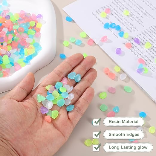 Glow in the Dark Stones, Luminous Pebbles Stones Glowing Rocks Decorative Light Up Pebbles 3000 Pcs & Cyan -Fitting for (Fish Tank/Outdoor Garden Decor/Yard/Walkway)