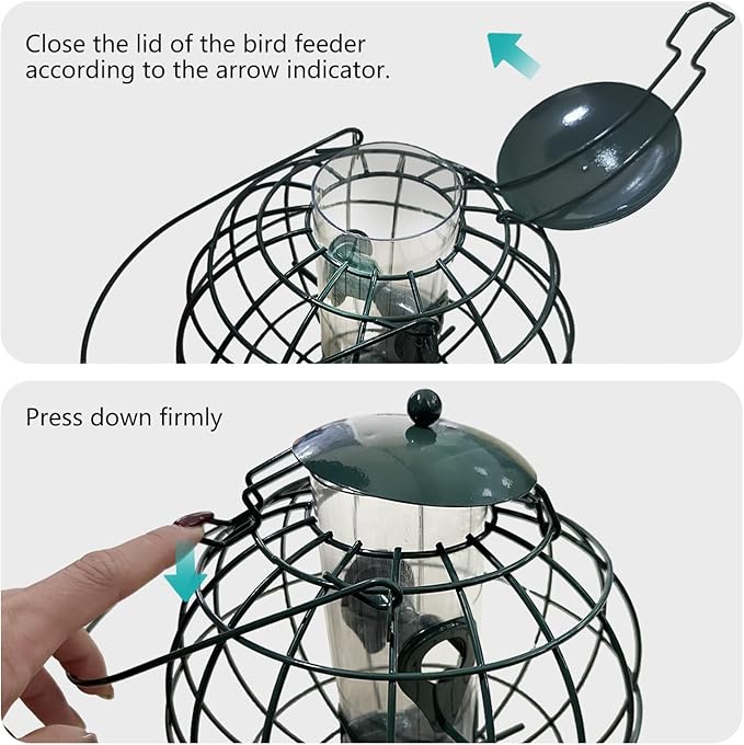 Squirrel Resistant Bird Feeder - Outdoor Hanging Wild Bird Feeder, Weatherproof Metal Tube Feeder for Finches & Small Birds, Green