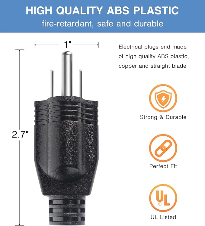 NEMA 5-15P Electrical Replacement Plugs End, Extension Cord Ends 125V 15A 2Pole 3Wire Male Plug，Ground Neutral Generator Plug，3 Prong Power Replacement Type (2)