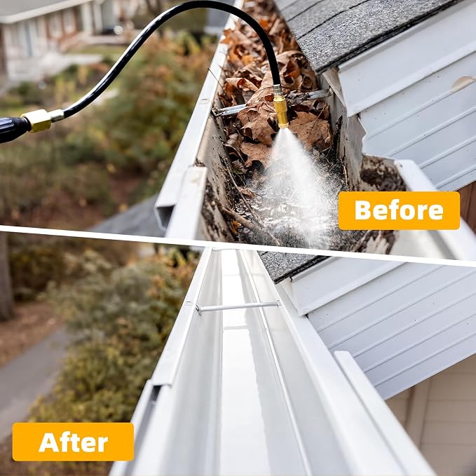 20FT Reach Gutter Cleaner, Gutter Cleaning Tools from the Ground with 3/4" Brass Shut-Off Valve & Bendable 360° Rotating Water Wand for Garden Hose, Safe Cleaning for 2nd Story Homes