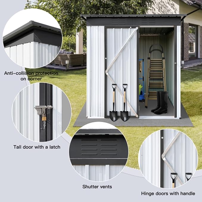 Outdoor Storing Tools Large Space Excellent Air Ventilation Easy Assembly Metal Storage Shed for Bike Trash Can Machine White One Size