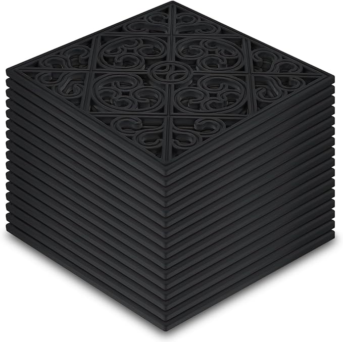 Pangda 8 Pcs Rubber Stepping Stones Outdoor Garden Walkway, 12 x 12 Inch Heavy Duty Pathway Pavers Retro Decorative Stepping Stones for Outside Landscaping Yard Lawn Path (Cross Square,Black)
