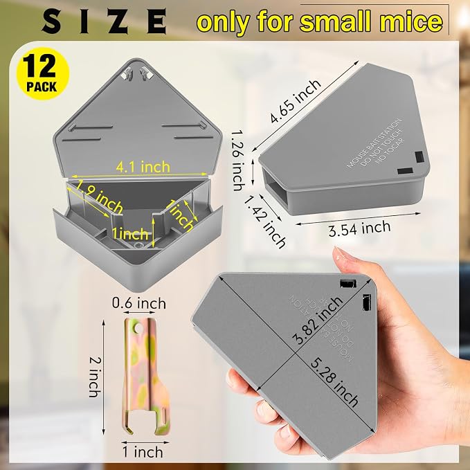 Qualirey 12 Pcs Mice Station with Key Triangle Mouse Station Lockable Reusable Bait Box, Enclosed Design for Indoor and Outdoor Use, Suitable for Small Mice (Gray)