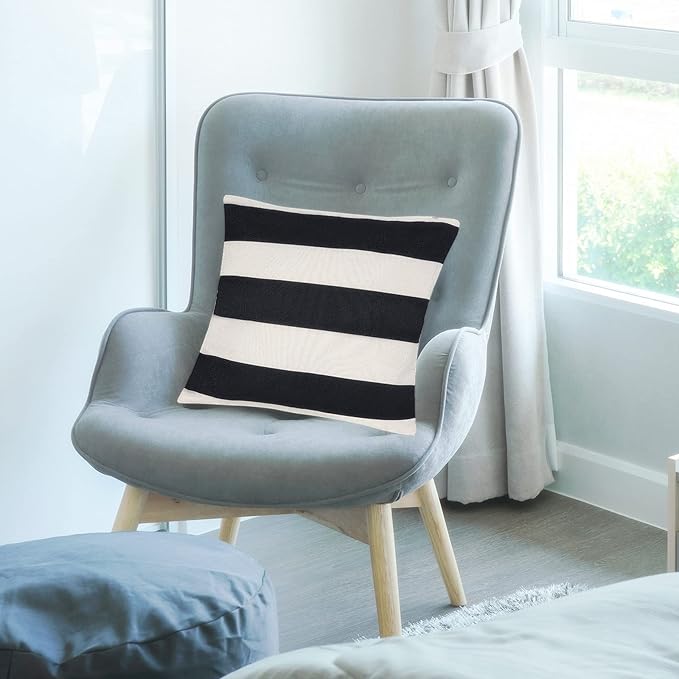 tiggell 4 Pack Waterproof Pillow Covers Outdoor Throw Pillowcases Decorative Garden Cushion Case for Home Garden Patio Couch Balcony Striped (16 * 16 inch, Black & White)