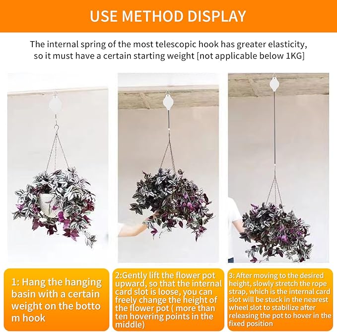 4PCS Retractable Plant Pulley Hanger, Easy Raise & Lower, Upgraded for Garden Flower Pots, Hanging Planters, Bird Feeders (White-4PCS)