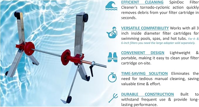 Pro Filter cleaning stand made in USA cleaner for 2, 3, 4 or 6 Inch swimming pool cartridges tornado spinner action maintenance pump equipment above in ground solar cover salt systems chlorine