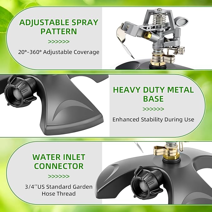 Reallnaive 3 Pcs Adjustable Oscillating Sprinkler 4 Way ABS Lawn Sprinkler Covers 4000 Sq. ft 16 Nozzle with Quick Connect for Garden Large Area Watering (ABS Base)