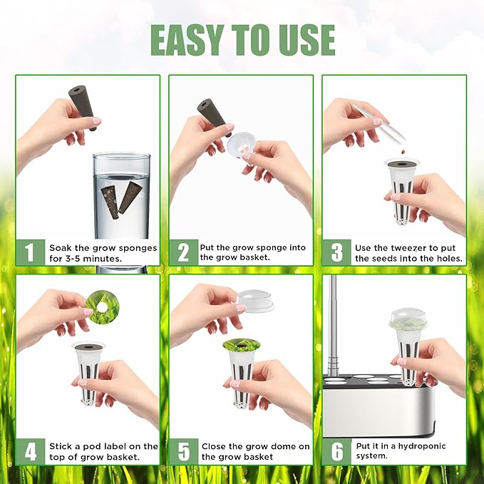 85Pcs Hydroponic Pods Supplies for Aerogarden Pods, Grow Anything Kit, Hydroponics Garden Accessories, 24 Grow Sponges 12 Grow Baskets 12 Grow Domes 24 Pod Labels 6 Spacers 6 Plant Labels 1 Tweezer